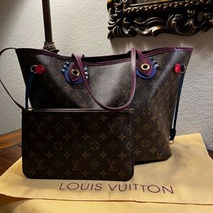 Louis Vuitton Neverfull mm Magenta Brown Monogram Canvas